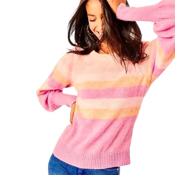 Lilly Pulitzer Ritza Sweater Pink Knit Striped Blouson Sleeve Womens XXS EUC - Picture 1 of 6